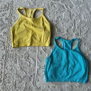 Yellow and Teal Ribbed Racerback Crop Tops - Set of 2